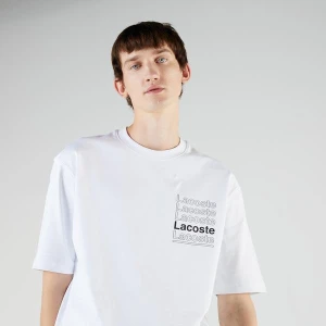 Lacoste L!VE Erkek Loose Fit Bisiklet Yaka Baskılı Beyaz T-Shirt