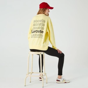 Lacoste L!VE Erkek Loose Fit Bisiklet Yaka Baskılı Sarı Sweatshirt