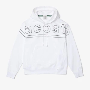 Lacoste L!VE Erkek Loose Fit Kapüşonlu Baskılı Beyaz Sweatshirt