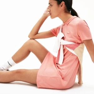 Lacoste LIVE Damska Elastyczna Sukienka Polo Z Piki Z Welurowym Krokodylem