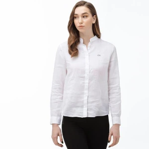 Lacoste Lniana Koszula Damska Z Kołnierzykiem Stójkowym