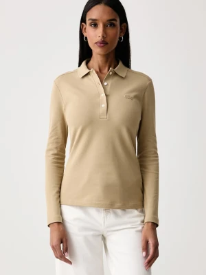 Lacoste longsleeve damski bawełniany z elastanem beżowy