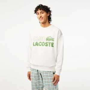 Lacoste męska bluza z okrągłym dekoltem i nadrukiem retro Loose Fit