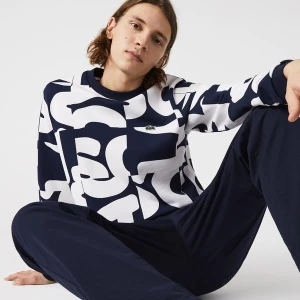 Lacoste Męska bluza z polaru bawełnianego z nadrukiem graficznym z okrągłym dekoltem