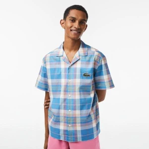 Lacoste męska koszula w kratę z bawełny organicznej z krótkim rękawem