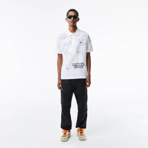 Lacoste męska koszulka polo z piki z bawełny organicznej z nadrukiem