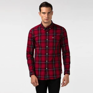Lacoste Męska Rozciągliwa Koszula W Kratę Z Popeliny Bawełnianej Regular Fit