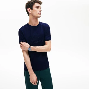 Lacoste Męski Bawełniany T-Shirt Z Okrągłym Dekoltem Z Haftowanymi Elementami W Tej Samej Tonacji Kolorystycznej