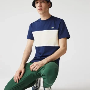 Lacoste Męski bawełniany T-shirt ze wstawkami z piki z okrągłym dekoltem