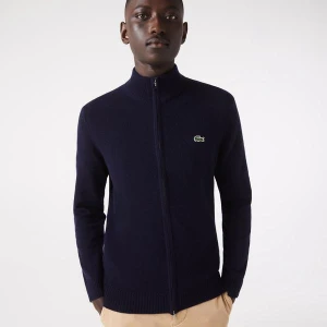 Lacoste męski cardigan wełniany z wysokim kołnierzem i zamkiem błyskawicznym
