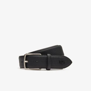 Lacoste męski pasek z płótna z piki z grawerowaną klamrą
