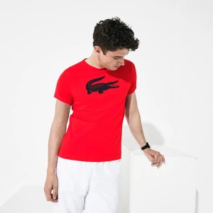 Lacoste Męski Sportowy T-Shirt Do Gry W Tenisa Z Dużym Nadrukiem Krokodyla Z Technicznego Dżerseju