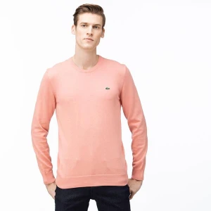 Lacoste Męski Sweter Bawełniany Z Dżerseju Z Akcentem Z Piki O Strukturze Kawioru Z Okrągłym Dekoltem