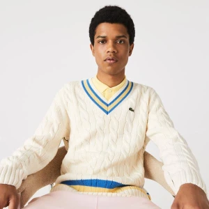 Zdjęcie produktu Lacoste męski sweter wełniany w pasy w kontrastowych kolorach z dekoltem w kształcie litery V Classic Fit