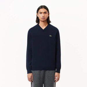 Lacoste Męski sweter z bawełny organicznej z dekoltem w kształcie litery V