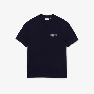 Lacoste męski T-shirt świąteczny z naszywką w stylu komiksowym Relaxed Fit