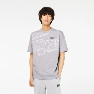 Lacoste męski T-shirt z nadrukiem z logo krokodyla i okrągłym dekoltem Loose Fit