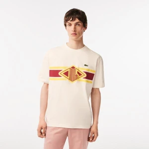 Lacoste męski T-shirt z okrągłym dekoltem i nadrukiem Loose Fit