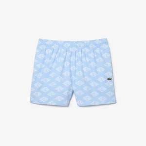 Lacoste męskie dwukolorowe kąpielówki z nadrukiem monogramu NIEBIESKI