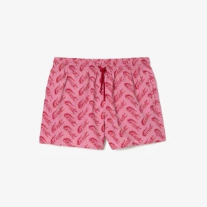 Lacoste męskie kąpielówki z nadrukiem z poliestru z recyklingu RÓŻOWY