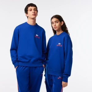 Lacoste Netflix Kadın Regular Fit Bisiklet Yaka Baskılı Mavi Sweatshirt