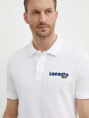 Lacoste polo bawełniane kolor biały z nadrukiem