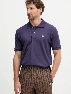 Lacoste polo bawełniane kolor fioletowy gładki