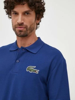 Lacoste polo bawełniane kolor niebieski z aplikacją