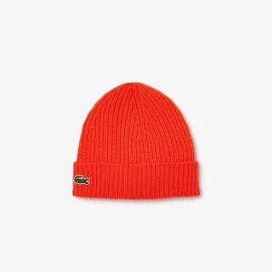 Lacoste Prążkowana wełniana czapka unisex typu beanie