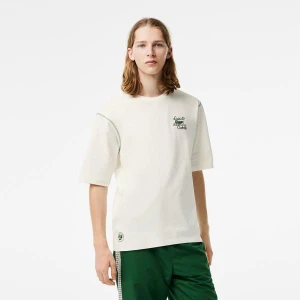 Lacoste Roland Garros Erkek Relaxed Fit Bisiklet Yaka Baskılı Krem T-Shirt