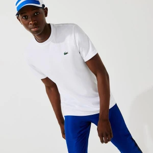 Lacoste SPORT Biała koszulka męska o regularnym kroju z okrągłym dekoltem