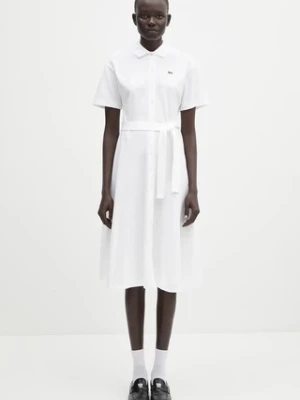 Lacoste sukienka bawełniana kolor biały mini rozkloszowana EF9621