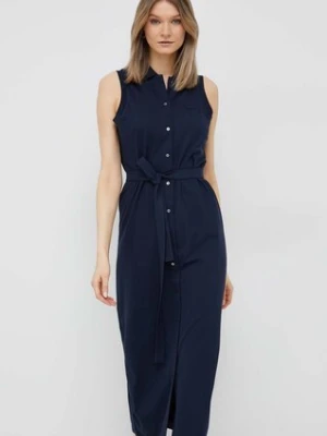 Lacoste sukienka kolor granatowy midi dopasowana