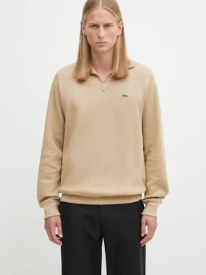 Lacoste sweter bawełniany kolor beżowy z półgolfem SH1927