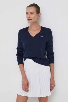 Lacoste sweter bawełniany kolor granatowy lekki