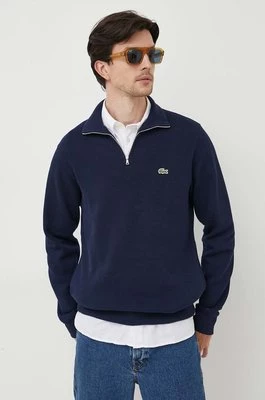 Lacoste sweter bawełniany kolor granatowy z półgolfem