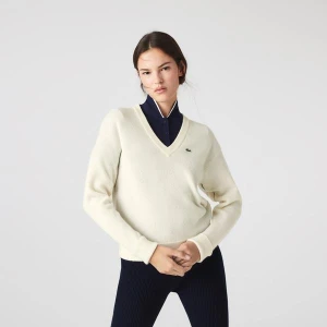 Lacoste Sweter damski z dekoltem w kształcie litery V