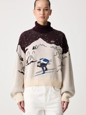 Lacoste sweter damski z wełną bordowy