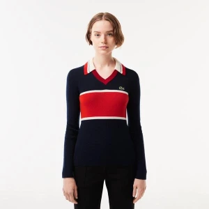 Lacoste Sweter polo z kontrastowym dekoltem French Made