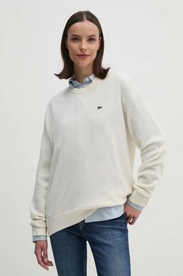 Lacoste sweter wełniany damski kolor beżowy