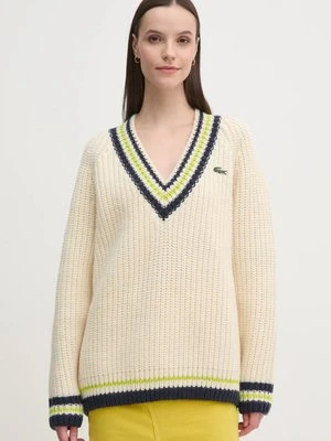 Lacoste sweter wełniany damski kolor beżowy ciepły AF2563