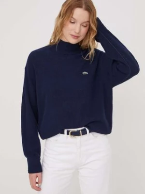 Lacoste sweter wełniany damski kolor granatowy z półgolfem