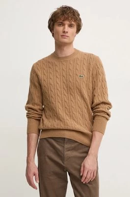 Lacoste sweter wełniany męski kolor brązowy AH2924