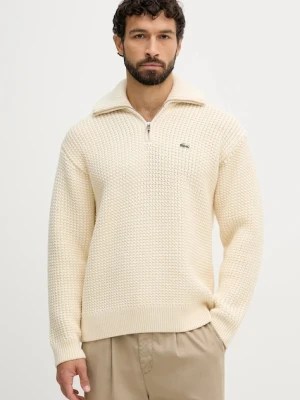 Lacoste sweter z dodatkiem wełny męski kolor beżowy ciepły z golferm AH5205