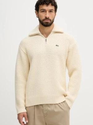 Lacoste sweter z dodatkiem wełny męski kolor beżowy ciepły z golferm AH5205