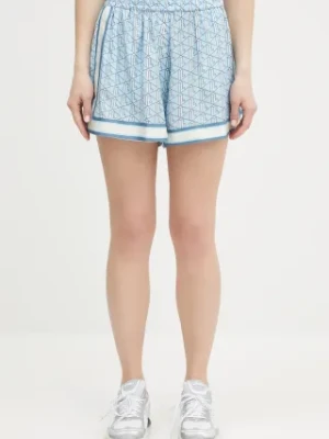 Lacoste szorty damskie kolor niebieski wzorzyste high waist FF0464