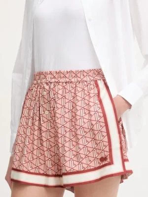 Lacoste szorty damskie kolor pomarańczowy wzorzyste high waist FF0464