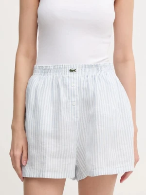 Lacoste szorty lniane damskie kolor niebieski wzorzyste high waist FF0226