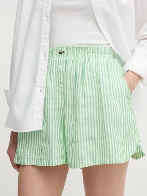 Lacoste szorty lniane damskie kolor zielony wzorzyste high waist FF0226