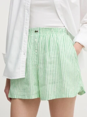 Lacoste szorty lniane damskie kolor zielony wzorzyste high waist FF0226